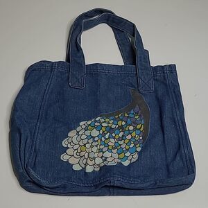 GAP RED LT ED DENIM PEACOCK LIGHTWEIGHT PACKABLE TRAVEL REUSABLE TOTE BOHO BAG